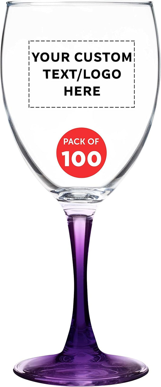 Custom Nuance Wine Glasses by ARC 10.5 oz. Set of 100, Personalized Bulk Pack - Restaurant Glassware, Perfect for Red Wine, White Wine, Cocktails - Purple
