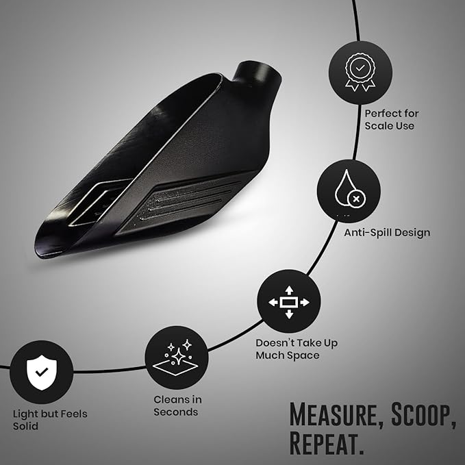 Rattleware Half Kilo Food Measuring Bean Scale Scoop - Durable and Commercial Coffee Beans Weighing Container Spoon, Plastic Coffee Bean Scale Measuring Tool for Baristas - Black