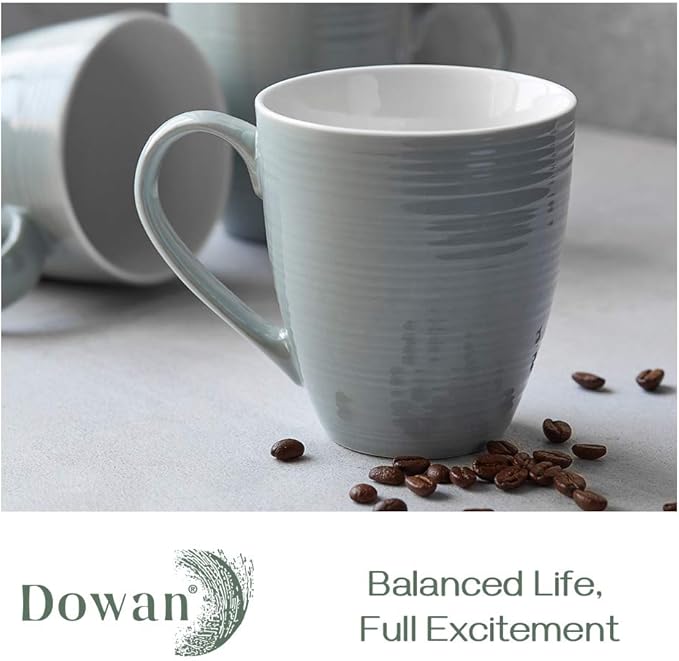DOWAN Coffee Mugs, 17 Oz Coffee Mug Set of 6, Corrugated Tea Mugs (Grey)