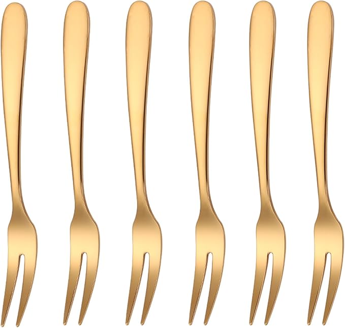 5.51-inch SUS304 Stainless Steel Mini Fruit Forks For Dessert Seafood Butter pats Pickles Olives Cheese Tasting Cocktail Appetizer, Dishwasher Safe (Set of 6)