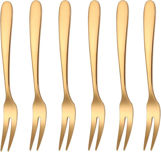 5.51-inch SUS304 Stainless Steel Mini Fruit Forks For Dessert Seafood Butter pats Pickles Olives Cheese Tasting Cocktail Appetizer, Dishwasher Safe (Set of 6)