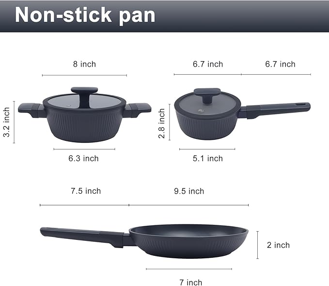 Nonstick Cookware Set, Ceramic Pots and Pans Set Non Toxic, 5-Piece Induction Ready Frying Pan & Saucepan with Lid, 3mm Aluminum Even Heating, Dishwasher Safe