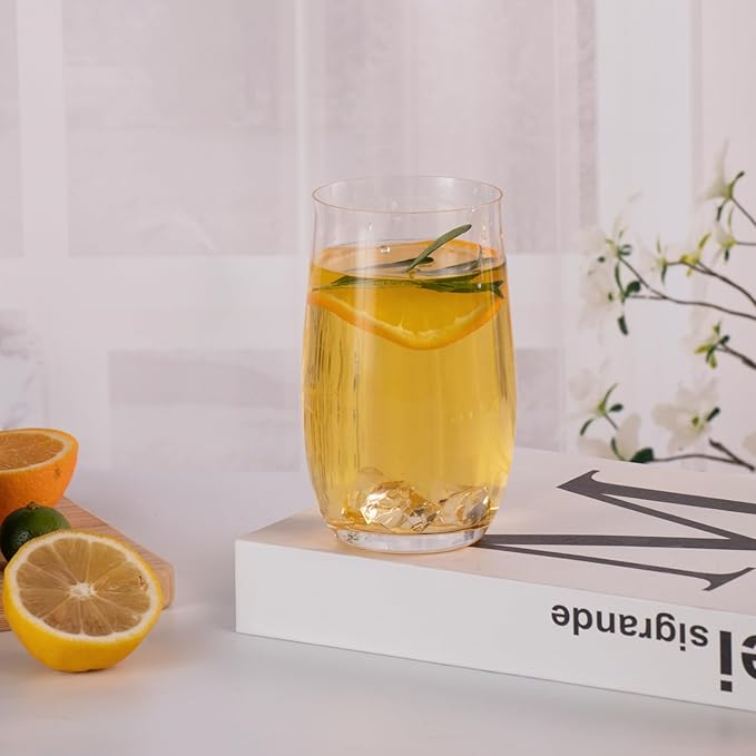 KAMMAK Drinking Glasses Set of 2, 15oz Crystal Water Glasses, Everyday Tall Glass Cups, Highball Glass for Cocktail, Juice, Mojito, Iced Tea, Kitchen and Bar Glassware Gifts,Collins Glasses