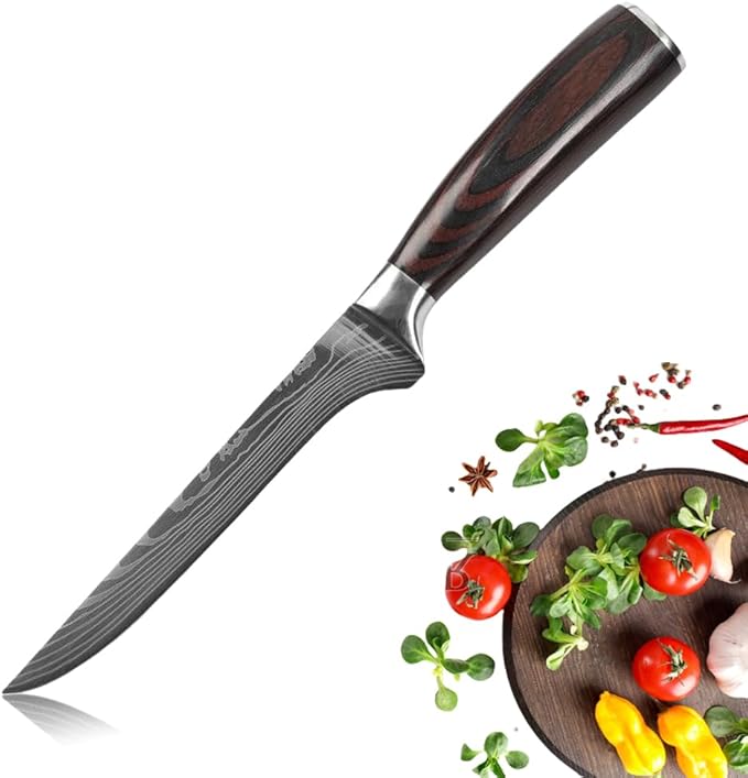 Boning Knife, 7 inch Butcher Knife, Professional Japanese Chef Knives with High Carbon Stainless Steel Ultra, Sharp Chefs Knives with Ergonomic Color Wooden Handle for Cooking Meat, Fish.