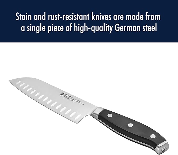 Henckels Forged Premio Hollow Edge Santoku Knife, 7-inch, Black/Stainless Steel