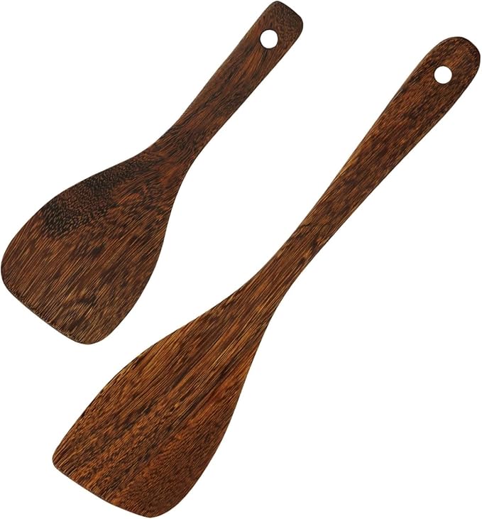 2PCs Wooden Spatula For Cooking, Natural Wenge Spatula For Non-stick Frying Pan, Wooden Spoons for Cooking Utensils Set, Wood Kitchen Utensils Set Spatulas for Kitchen Use Flipping&Turner Wok Spatulas