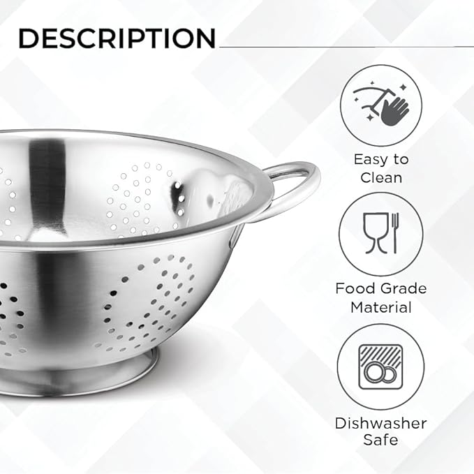 Avador Set of 3 Stainless Steel Colanders, Comes in 1.5 Quart 3qt Quart and 5 Quart for all your Cooking | Baking | Prepping Needs