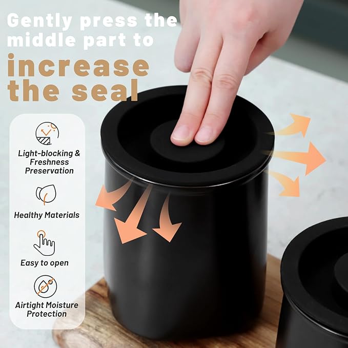 Nucookery Canisters Sets for the Kitchen Countertop, 3 Pcs Ceramic Jar with Silicone Lid, 40oz, 30oz, 20oz Food Storage Containers for Flour, Sugar, Coffee, Grains,Tea, Cookies, Dry Food Organization