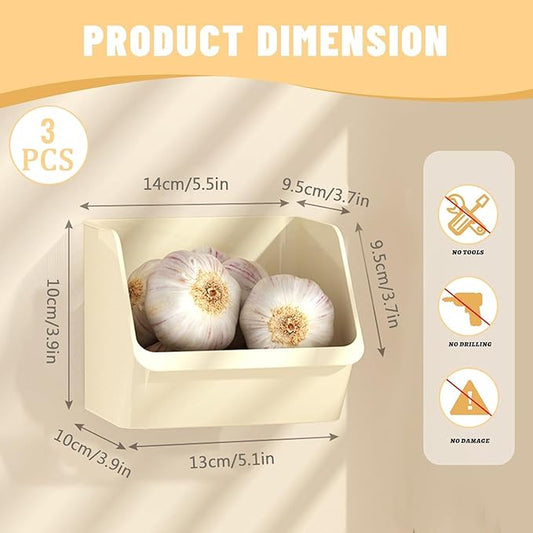 3 Pack Wall Mounted Storage Organizer Bins, Floating Shelves Fridge Organizer Storage Bins, Stackable Organizer Basket for Wall, Refrigerator, Kitchen, Bathroom, Countertops, Pantry (White)