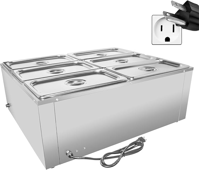ALDKitchen Bain Marie Food Warmer | Electric Steam Buffet Warmer | 110V (6 tanks)