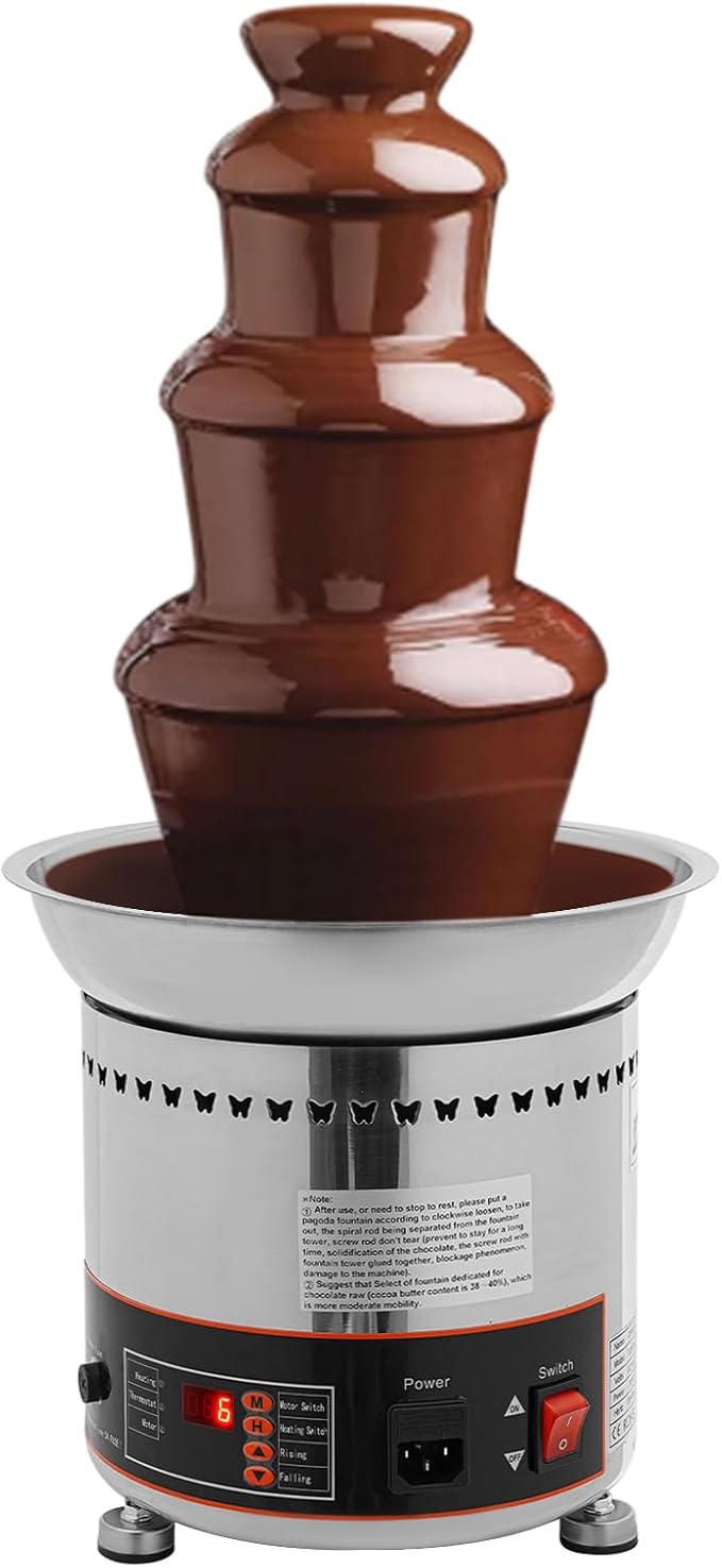 Chocolate Fondue Fountain 4 Tiers Digital Stainless Steel Electric Cheese Fountain Chocolate Dipping Warmer Chocolate Melting Heating Machine Hot Chocolate Fondue Tower (Silver-4 Tiers)