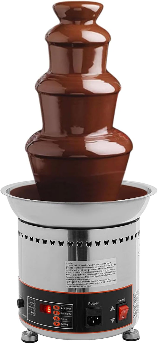 Chocolate Fondue Fountain 4 Tiers Digital Stainless Steel Electric Cheese Fountain Chocolate Dipping Warmer Chocolate Melting Heating Machine Hot Chocolate Fondue Tower (Silver-4 Tiers)