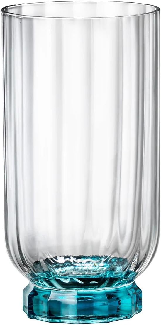 Bormioli Rocco Florian 14.5 oz. Highball Cocktail Beverage Drinking Glasses, Lucent Blue, Set of 4