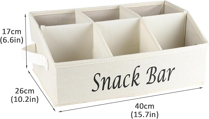Snack Organizer for Countertop, Fabric Snack Organizer with Handles, 6 Compartment Snack Box Container Snack Basket, Snack Bar Station Organizer, Kitchen Pantry Organizer and Storage - Beige