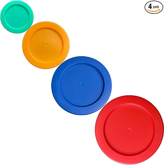 1, 2, 4 & 7 Cup Green, Orange, Blue, Red Replacement Lids/Covers for Pyrex, Anchor Hocking & KlareWare Storage Bowls *Lids Only Glass Container Not Included* (4 Pack *One of Each Size*)