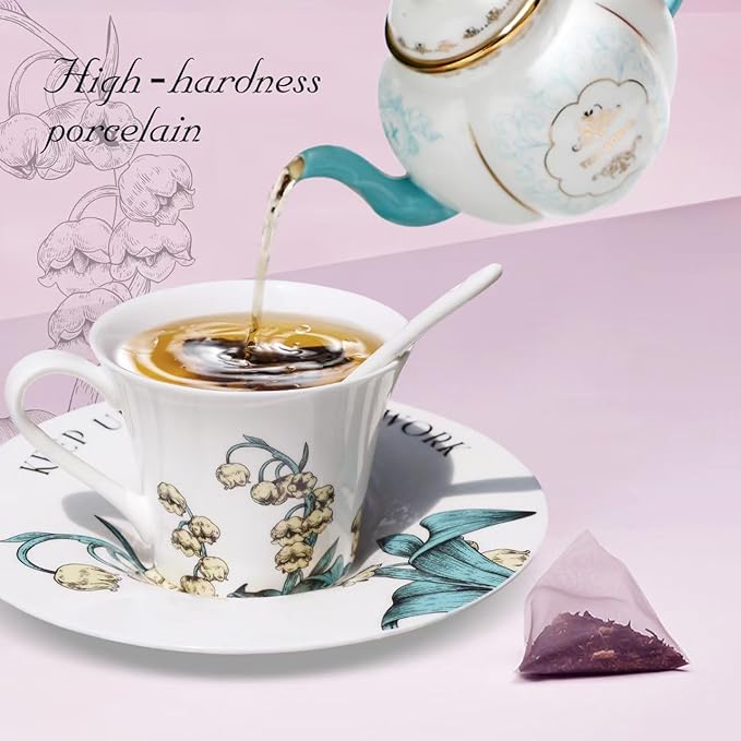 Tea Cup Set With 2 Tea Cups 2 Saucers And 2 Spoon 7 OZ Espresso Coffee Mug Vintage Creativetea Teacup And Saucer Set For Coffee,Tea,Latte, Cappuccino