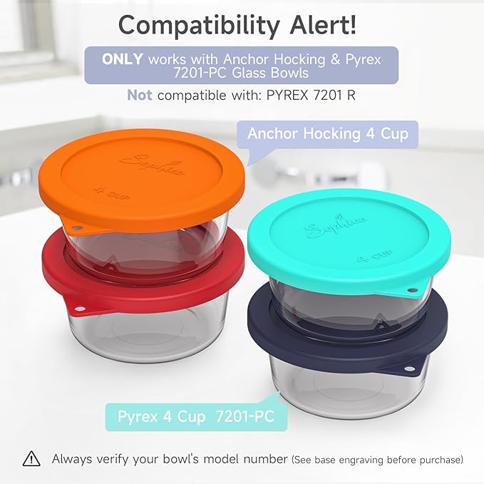 Sophico 4 Cup Round Silicone Storage Cover Lids Replacement for Anchor Hocking and Pyrex 7201-PC Glass Bowls (Container not Included) (Navy Blue-2 Pack)