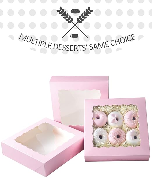 qiqee Auto-pop up Lavender Pie Boxes with Window 10x10x2.5 inch 30Packs Cookie Donut Bakery Box