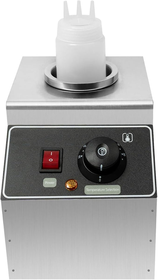 Electric Nacho Cheese Warmer Machine 1 Pot Commercial Hot Fudge Dispenser Stainless Steel Hot Chocolate Dispenser with 1 Sauce Squeeze Bottles for Cheese Caramel Jam Ketchup 80W (1 Pot)