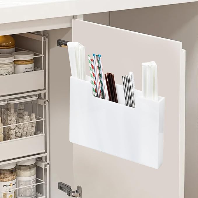 Acrylic Straw Organizer Holder for Counter Cabinet, 5 Slot Straw Dispenser with 2 Installation Methods for Kitchen Café Bar, White