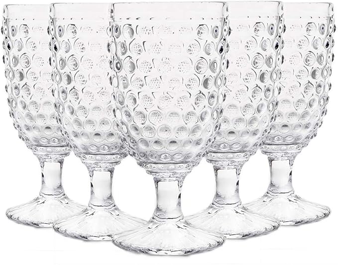 G Hobnail Old Fashioned Iced Beverage Goblet 13 oz. set of 6, Premiun Glass Set for Wine, Soda & Juice, Perfect for Dinner Parties, Bars & Restaurants