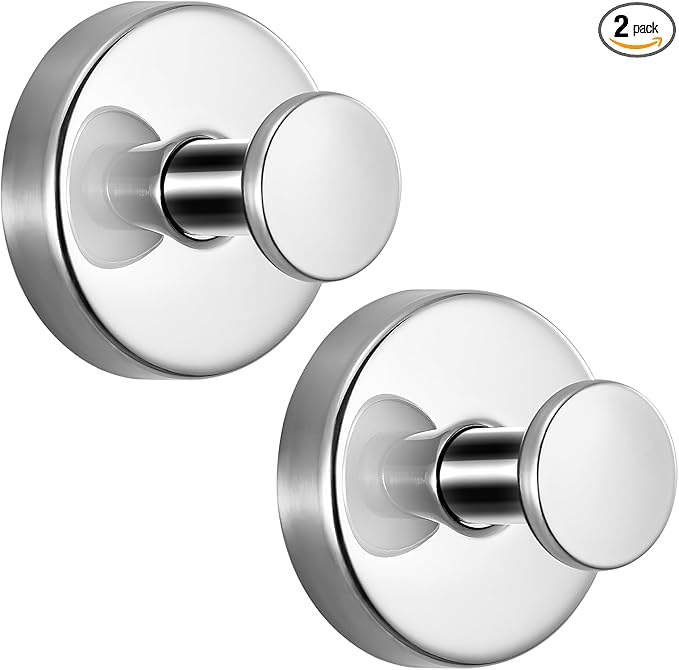 Suction Cup Hooks for Shower No-Drill Bathroom Hooks for Towels, Robes, Loofah Mountable on Bathroom Walls, Kitchen, Glass, Mirrors, Tile and Smooth,Non-Porous Surfaces (2, Chrome Polished)