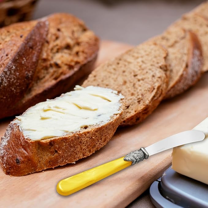 REVERIE Collection 4-piece Stainless Steel Butter Spreader Cheese Knife, Giftable Butter Knives set, Bread Knife set (Yellow)
