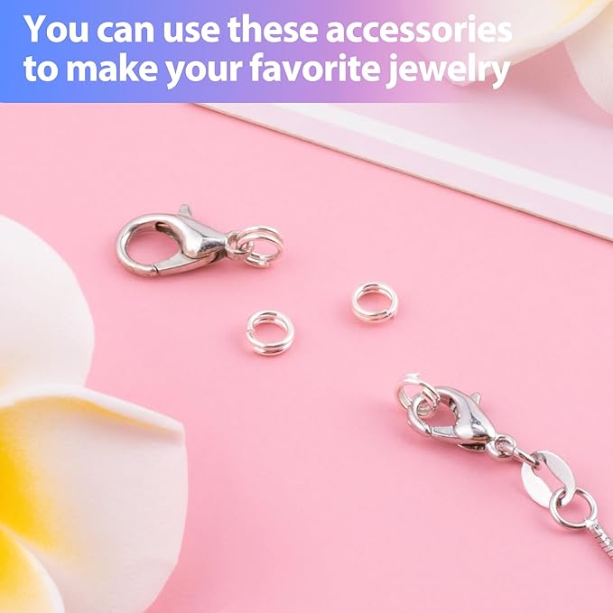 4pcs Jump Rings for Jewelry Making, 925 Sterling Silver Split Jump Ring, 6mm Double Loops Small Key Rings Open Connector Closures for Necklace Bracelets Jewelry Marking