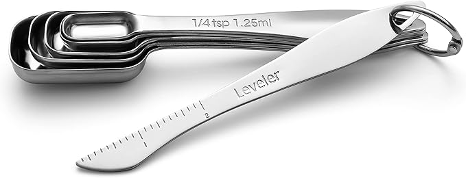 Spring Chef Stainless Steel Measuring Spoons Set of 6 with Leveler, Rectangular Metal Teaspoon & Tablespoon Measuring Spoons for Dry & Liquid Ingredients - Nesting Kitchen Gadgets For Baking & Cooking
