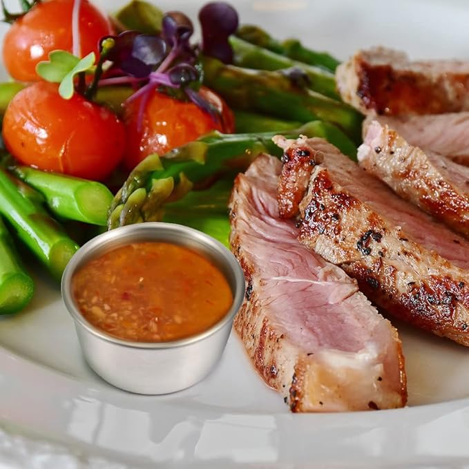 Ramekin Sauce Dipping Bowl Mini Sauce Cups Pudding Condiment Cups for Home Party Stainless Steel (Sliver 12 Pack 40ml)