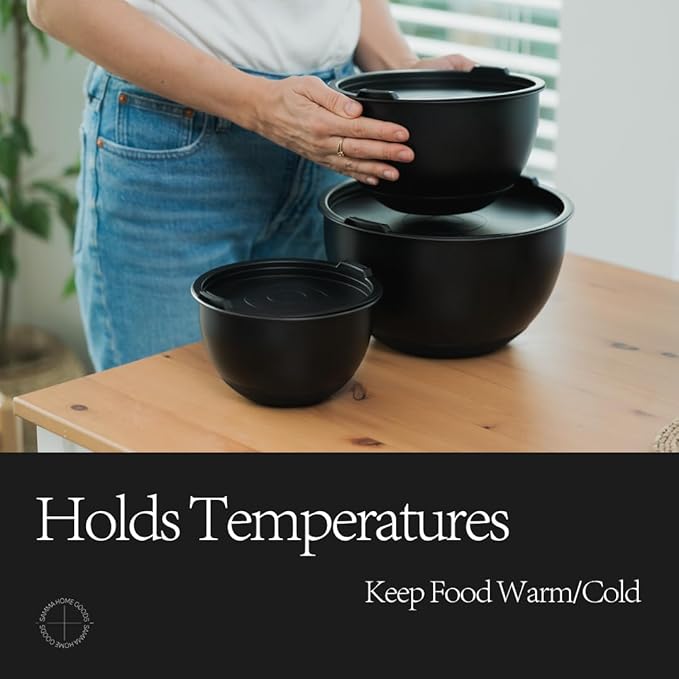 ANGORA BRANDS Matte Black Mixing Bowls - Nesting Mixing Bowls - Stylish Kitchen Essentials for Cooking, and Baking - Ideal Salad Bowl- Durable Nesting Bowl - Matte Mixing Bowl by Samma