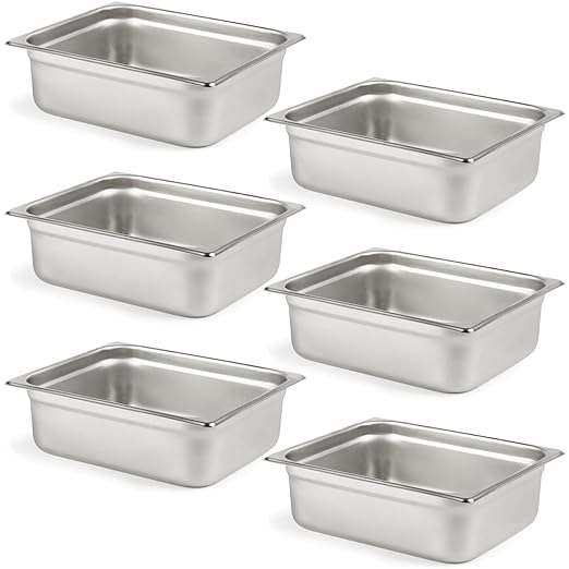 CURTA 6 Pack Anti-Jam Hotel Pans, 1/2 Size 4 Inch Deep, NSF Commercial 18/8 Stainless Steel Chafing Steam Table Pan, Catering Storage Metal Food Pan