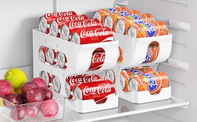 Soda Can Organizer for Pantry/Fridge, Automatic Rolling Pop Can Dispenser/Storage/Holder/Container for Refrigerator, Saving Space Drink Organizer for Fridge, 2-Pack Holds 24 Standard Cans