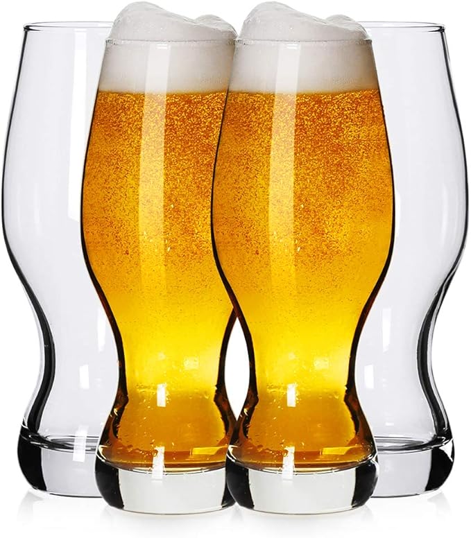 LUXU IPA Beer Glasses(Set of 4),16 oz Pilsner Beer Glasses,Craft Beer Bar Glasses,Lead-free Drinking Glasses,Ideal Gifts for Lager,Ale or Craft Beer Lovers-Crystal Clear