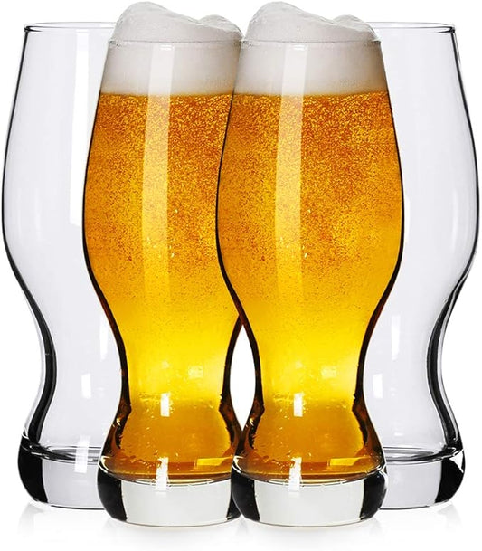 LUXU IPA Beer Glasses(Set of 4),16 oz Pilsner Beer Glasses,Craft Beer Bar Glasses,Lead-free Drinking Glasses,Ideal Gifts for Lager,Ale or Craft Beer Lovers-Crystal Clear