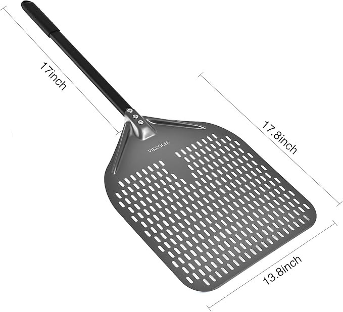 Perforated Pizza Peel, 14 x 16 Inch Rectangular Pizza Turning Peel, Professional Anodized Aluminum Turning Pizza Spatula, 34 inch overall