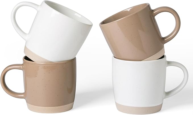 famiware Coffee Mugs for 4, 13 oz Mug Set, Dringking Cup with Handle for Coffee, Tea, Cocoa, Milk, Milkyway serise, White+Cinnamon Brown