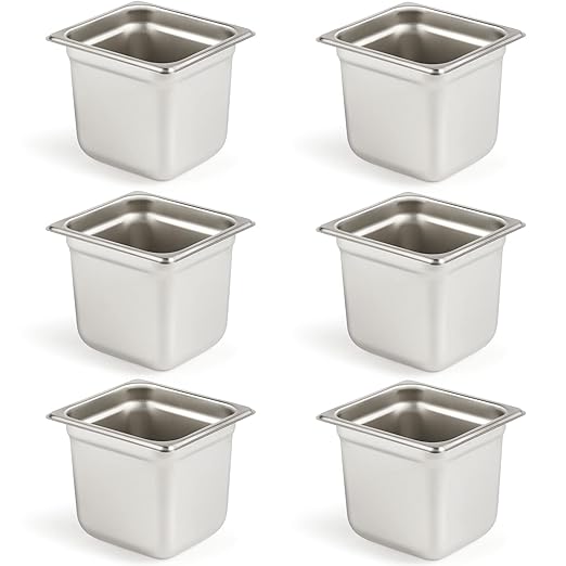 CURTA 6 Pack Anti-Jam Hotel Pans, 1/6 Size 6 Inch Deep, NSF Commercial 18/8 Stainless Steel Chafing Steam Table Pan, Catering Storage Metal Food Pan