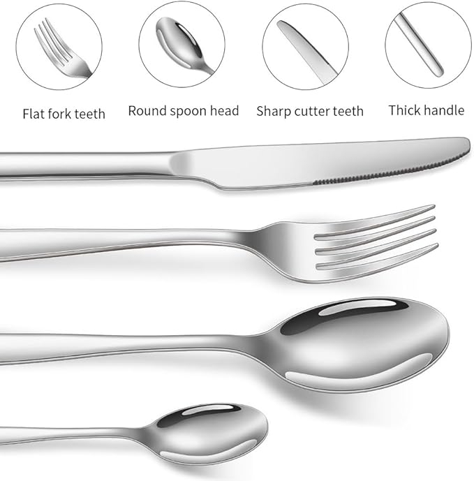 60 Piece Silverware Set with 12 Dinner Knives and Forks, Top-Grade Stainless Steel Cutlery Set for Home, Restaurant and Hotel Dining,Mirror Finish, Dishwasher Safe (Silver)