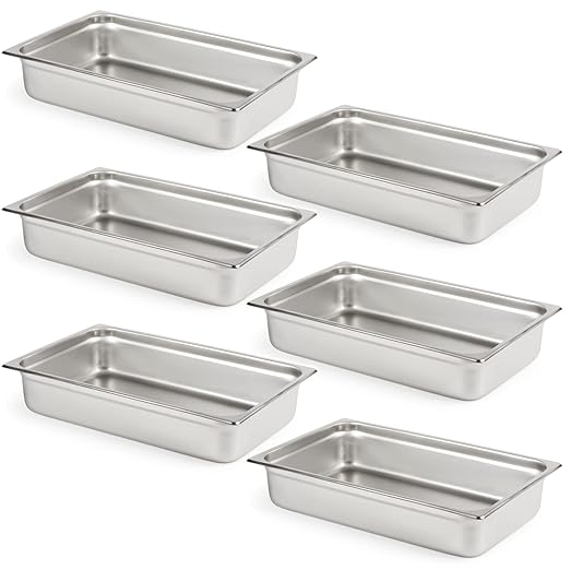 CURTA 6 Pack Full Size 4" Deep Anti-Jam Hotel Pans, NSF Certified 18/8 Stainless Steel Steam Table Food Pans for Catering, Buffet, Restaurant, Commercial Kitchen, Dishwasher Safe, Freezer Safe
