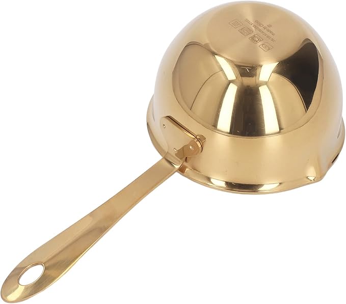 Mini Butter Warmer Pot, 6.7oz/200ml Stainless Steel Saucepan with Dual Pour Spouts 3-Layer Composite Base for Melting Butter Heating Milk Chocolate Coffee Tea Home Kitchen Cooking(Gold)