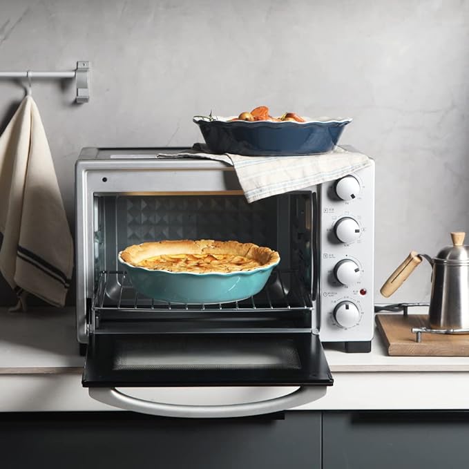 Sweejar Ceramic Pie Pan - 10 Inch Round Baking Dish for Dinner, Non-Stick with Soft Wave Edge for Apple, Pumpkin, Pot Pies (Turquoise)