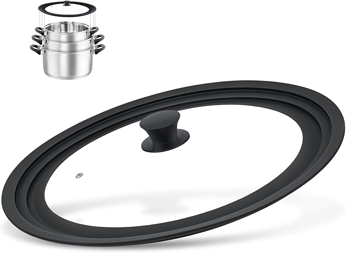 13-14-15 in Universal Lid for Oversized Pots, Pans and Skillets, Extra Large Pot Lid Tempered Glass Lid