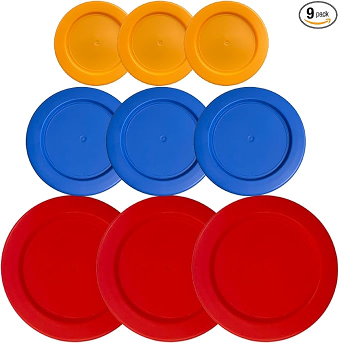 2, 4 & 7 Cup Orange, Blue, Red Replacement Lids/Covers for Pyrex, Anchor Hocking & KlareWare Storage Bowls *Lids Only Glass Container Not Included* (9 Pack *Three of Each Size*)