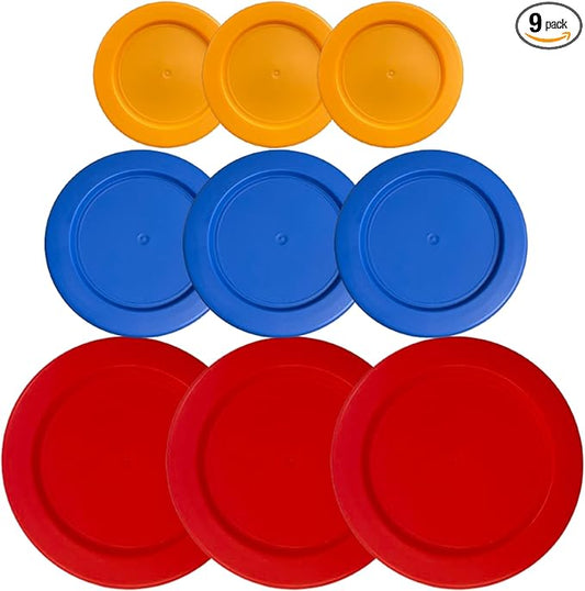 2, 4 & 7 Cup Orange, Blue, Red Replacement Lids/Covers for Pyrex, Anchor Hocking & KlareWare Storage Bowls *Lids Only Glass Container Not Included* (9 Pack *Three of Each Size*)