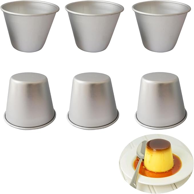 6 Packs Popover Pan, Aluminium Pudding Tin Cup Baking Maker, Individual Muffin Chocolate Molten Brownie Tumbler Raspberry Souffle Cupcake Moulds - Round Pudding 3.2"x 2.9"