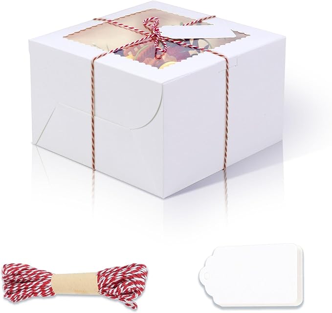 20Pcs 8 Inch Cake Boxes with Window, 8x8x5 Inches White Bakery Boxes, Cake Carrier Container for Pastries, Pie, Cookies, Chocolates, Cupcakes, Birthday Party, Wedding