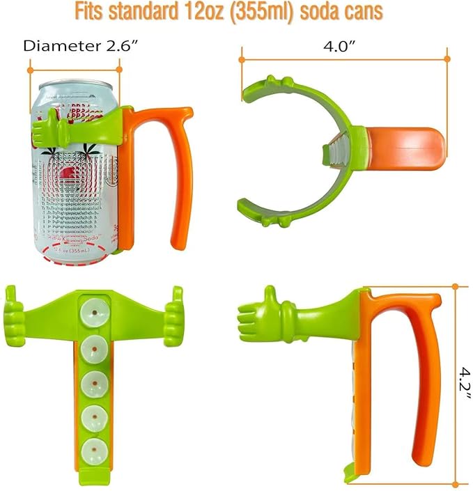 Soda Can Lids and Holders for 12oz Cans – 2 Can Covers with Straw + 2 Can Holder with Handle – For Soda, Beer, Pop – Easy to Hold, Leak-Free