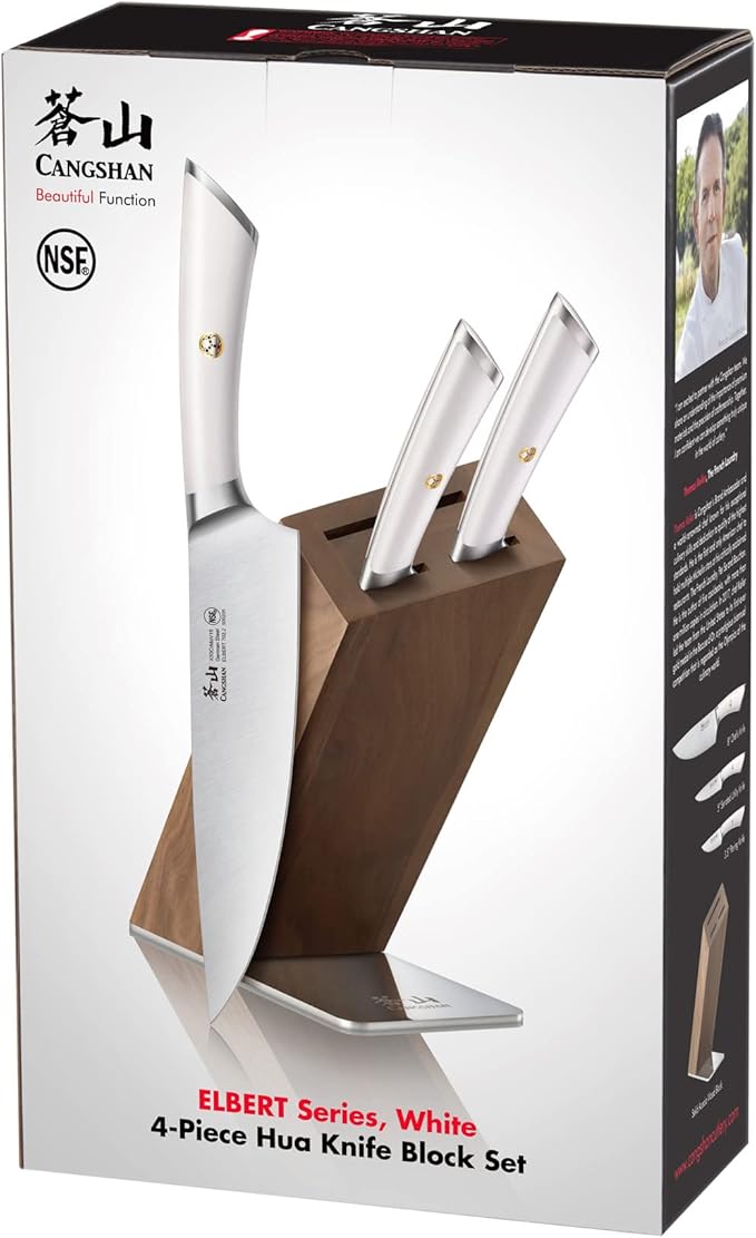 Cangshan ELBERT Series German Steel Forged 4-Piece HUA Knife Block Set, Acacia (White)