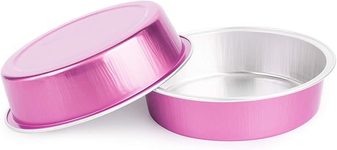 Beasea Mini Pie Pans with Lids, 4 Inch 50 Pack Disposable Aluminum Tart Pans, 8 Oz Pink, Round Oven Baking Mini Cake Pan for Pie Tart Quiche